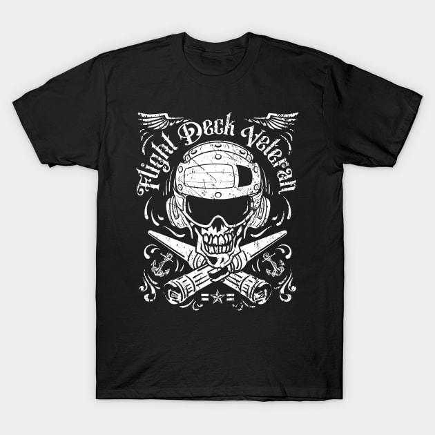 Naval Aviation Flight Deck Veteran Skull Vintage Distressed T-Shirt by hobrath